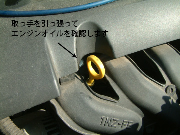 エンジンオイルを確認するレベルゲージ
