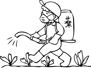 野菜に農薬を散布する