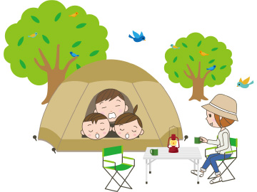 キャンプを楽しんでいる家族