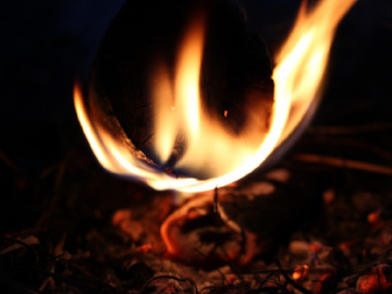 炭に着火後の炎