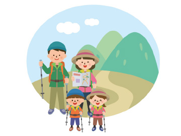 家族で山歩きを楽しむ